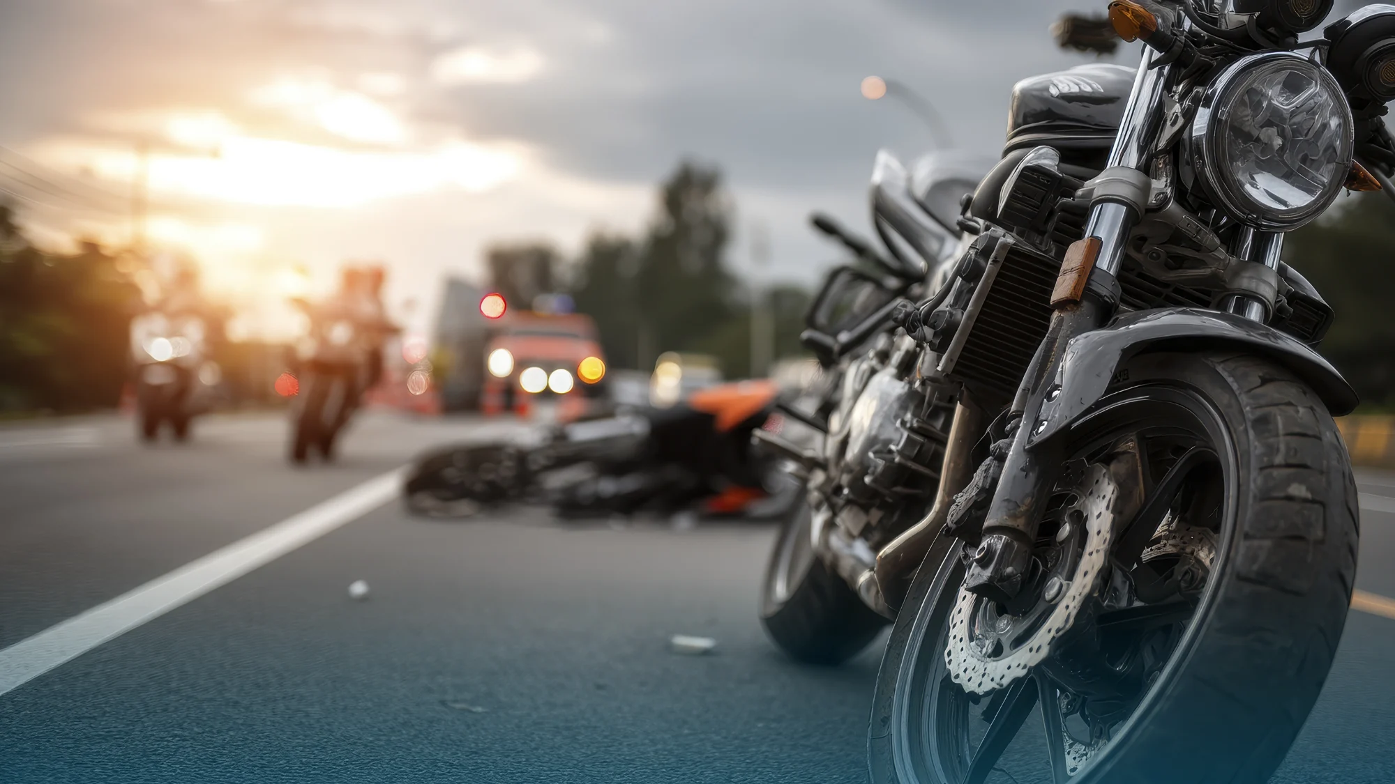 Motorcycle accident scene illustrating the importance of seasonal motorcycle insurance options that can help riders reduce off-season costs while maintaining essential coverage.